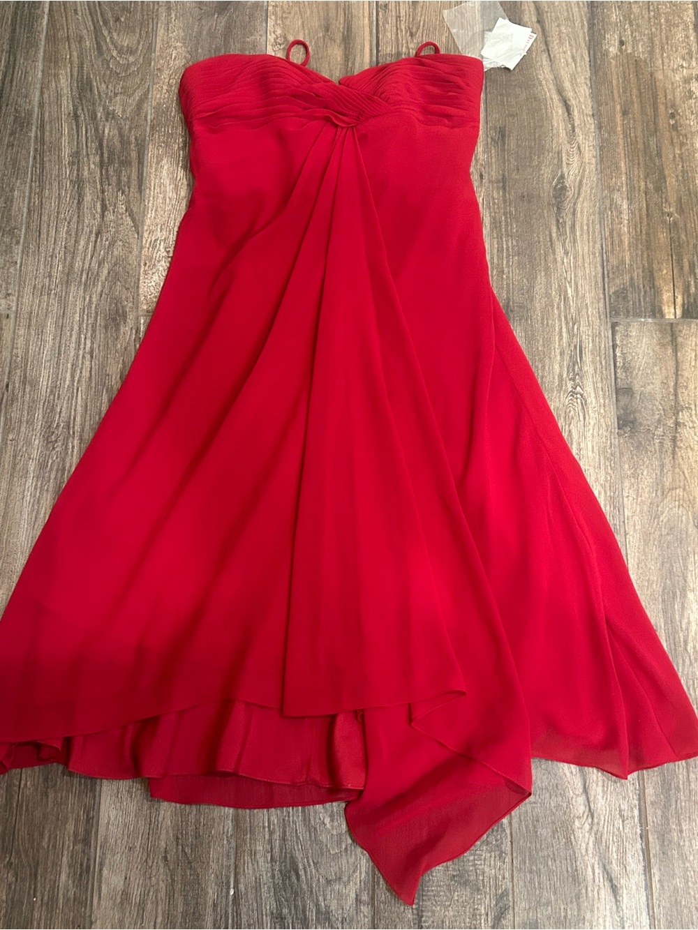 David’s Bridal chiffon Midi dress ruched bust asymmetrical hem Sz 12 NW